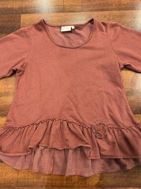 Paper Lace Women’s 100% Cotton 1/2 Sleeve Top Pink Size Medium Ruffle Bottom